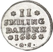 2 Skilling Dansk - Christian V, Denmark, 1686 reverse image