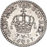 2 Skilling - Christian V, Denmark, 1693 reverse image