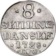 8 Skilling Dansk - Frederik IV Monogram type, Denmark, 1728 reverse image