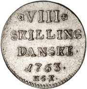 8 Skilling Dansk - Frederik V Type 1, Denmark, 1763 reverse image