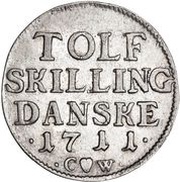 12 Skilling Dansk - Frederik IV "TOLF" Type, Denmark, 1710-1711 reverse image