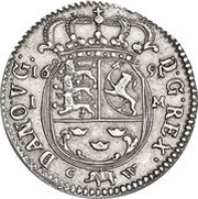 1 Mark Dansk - Christian V Year above value, Denmark, 1691 reverse image