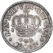 1 Mark Dansk - Christian V, Denmark, 1693-1696 reverse image