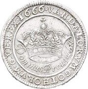 2 Mark Dansk - Frederik III Value in legend; small crown type, Denmark, 1666 reverse image