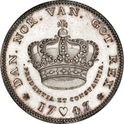 1 Krone - Frederik V Type 1; with edge lettering, Denmark, 1747 reverse image