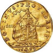 2 Ducats - Frederik III Ship; second type, Denmark, 1664-1667 reverse image