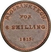 6 Skilling - Frederik VI Rigsbank Token, Denmark, 1813 reverse image
