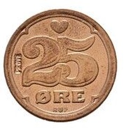 25 Øre - Margrethe II Pattern, Denmark, 1988 reverse image
