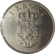 1 Krone - Frederik IX, Denmark, 1960-1972 reverse image