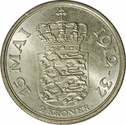 2 Kroner - Christian X Silver Jubilee of Reign, Denmark, 1937 reverse image