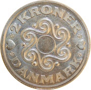 2 Krone - Margrethe II Trial Strike, Denmark, 1986 reverse image