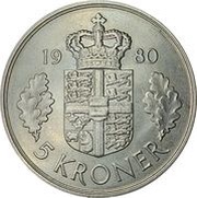 5 Kroner - Margrethe II, Denmark, 1973-1988 reverse image