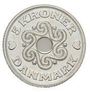 5 Kroner - Margrethe II Pattern, Denmark, 1984 reverse image