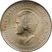 10 Kroner - Frederik IX Wedding of Princess Benedikte, Denmark, 1968 reverse image