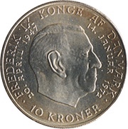 10 Kroner - Margrethe II Throne Accession, Denmark, 1972 reverse image