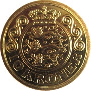 10 Kroner - Margrethe II 2nd portrait, Denmark, 1989-1993 reverse image