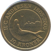 10 Kroner - Margrethe II 4th portrait; Little Mermaid, Denmark, 2005 reverse image