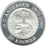 10 Kroner - Margrethe II Ugly Duckling - Silver Issue, Denmark, 2005 reverse image