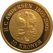 10 Kroner - Margrethe II 4th portrait; Ugly Duckling - Gold issue reverse image