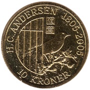 10 Kroner - Margrethe II 4th portrait; The Nightingale, Denmark, 2007 reverse image