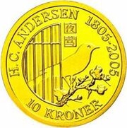 10 Kroner - Margrethe II The Nightingale - Gold Issue reverse image