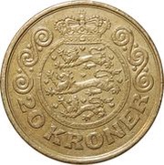 20 Kroner - Margrethe II 3rd portrait, Denmark, 1994-1999 reverse image