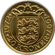 20 Kroner - Margrethe II Silver Jubilee, Denmark, 1997 reverse image