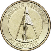 20 Kroner - Margrethe II 4th portrait; Svaneke Tower reverse image
