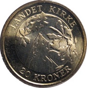 20 Kroner - Margrethe II 4th portrait; Landet Kirke, Denmark, 2005 reverse image