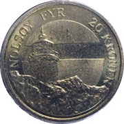 20 Kroner - Margrethe II 4th portrait; Nolsoy Lighthouse reverse image
