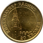 20 Kroner - Margrethe II 4th portrait; Copenhagen City Hall, Denmark, 2007 reverse image