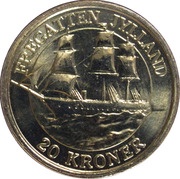 20 Kroner - Margrethe II 4th portrait; Fregatten Jylland reverse image