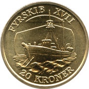 20 Kroner - Margrethe II 4th portrait; Fyrskib XVII, Denmark, 2009 reverse image