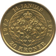 20 Kroner - Margrethe II 40th Jubilee, Denmark, 2012 reverse image