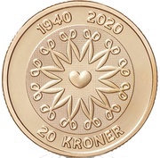 20 Kroner - Margrethe II Queen Margrethe II's 80th birthday, Denmark, 2020 reverse image