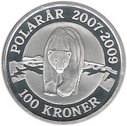 100 Kroner - Margrethe II 4th portrait; Polar Year reverse image