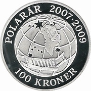 100 Kroner - Margrethe II 4th portrait; Polar Year, Denmark, 2008 reverse image