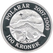 100 Kroner - Margrethe II 4th portrait; Polar Year, Denmark, 2009 reverse image