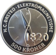 500 Kroner - Margrethe II H.C. Ørsted - Electromagnetism reverse image