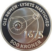 500 Kroner - Margrethe II Ole Rømer - The speed of light reverse image