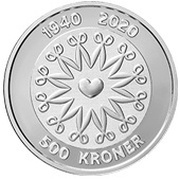 500 Kroner - Margrethe II Queen Margrethe II's 80th birthday, Denmark, 2020 reverse image