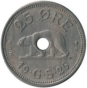 25 Øre - Christian X, Denmark, 1926 reverse image