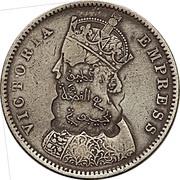 Indian ½ Rupee counterstamped Victoria obverse image