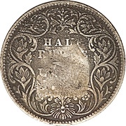 Indian ½ Rupee counterstamped Victoria reverse image