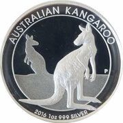 1 Dollar - Elizabeth II 4th Portrait - Kangaroo - Silver Proof - High Relief, Australia, 2016 reverse image