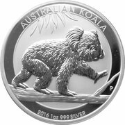 1 Dollar - Elizabeth II 4th Portrait - Koala - Silver Bullion Coin, Australia, 2016 reverse image