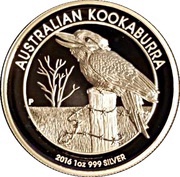 1 Dollar - Elizabeth II 4th Portrait - Kookaburra - Silver Proof - High Relief, Australia, 2016 reverse image
