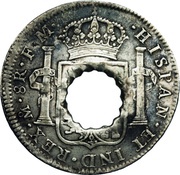11 Bits Crenated center hole in Mexico 8 Reales, KM #109 reverse image