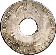 11 Bits Crenated center hole in Peru 8 Reales, KM# 97 obverse image