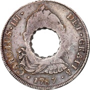 11 Bits Crenated center hole in Bolivia 8 Reales, KM# 55 obverse image